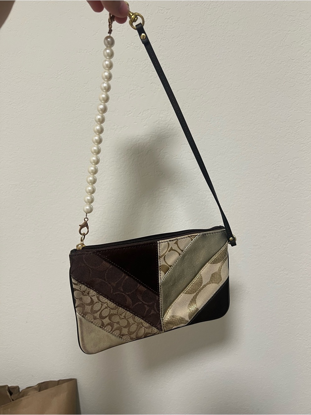 Coach Patchwork Mini Bag- Gold Patchwork Stripes